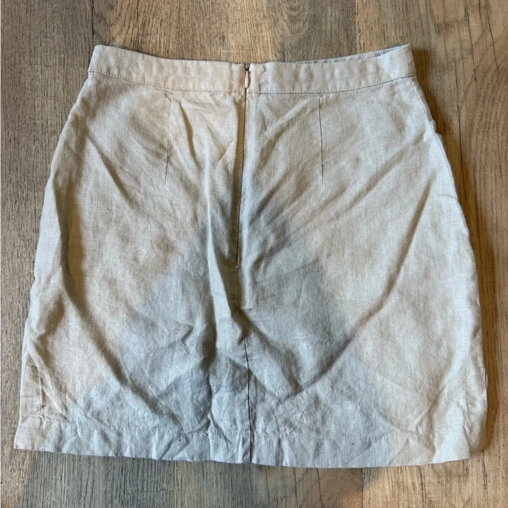 Hennes‎ Collection H&M Beige 100% Linen Mini Skirt Pockets Size 36